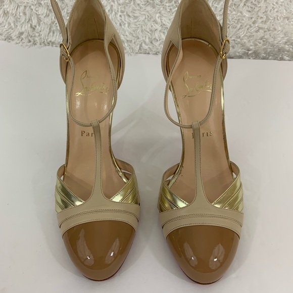 Christian Louboutin Gino nude gold T strap - Picture 2 of 8